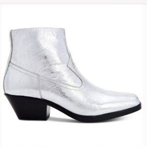 Calvin Klein Sadi Paper Square Toe Metallic Silver Ankle Boots Size 10